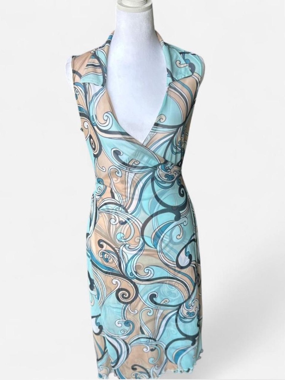 Y2K Fairy Grunge Ginger by KST Swirl Print Mesh Midi Dress Vintage Wrap